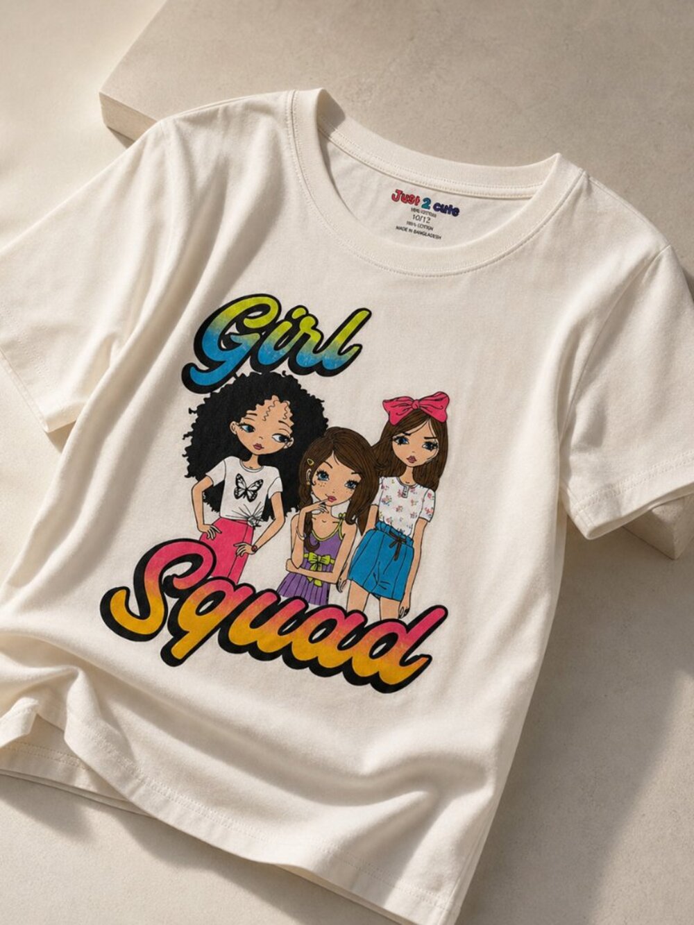 Girls Graphic Tee “Girl Squad” Colorful Print Cotton Size 10/12